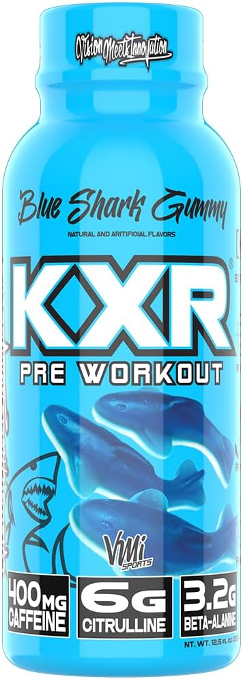 VMI Sports KXR High Stimulant Pre-Workout Energy Ready to Drink 400mg Caffeine, 6g Citrulline, 3.2g Beta-Alanine | Delicious, Convenient, Powerful | 12.5 oz Bottles (Blue Gummy, 12 Bottles)