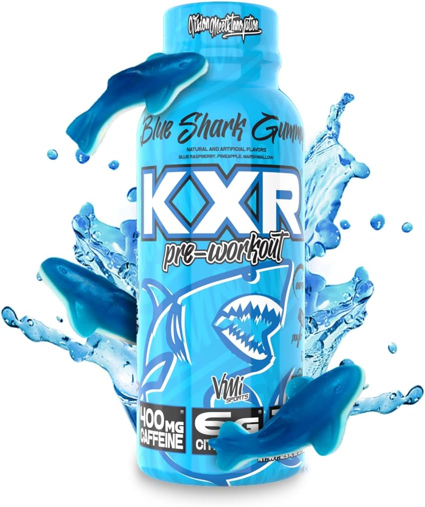 VMI Sports KXR High Stimulant Pre-Workout Energy Ready to Drink 400mg Caffeine, 6g Citrulline, 3.2g Beta-Alanine | Delicious, Convenient, Powerful | 12.5 oz Bottles (Blue Gummy, 12 Bottles)