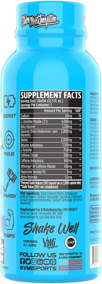 VMI Sports KXR High Stimulant Pre-Workout Energy Ready to Drink 400mg Caffeine, 6g Citrulline, 3.2g Beta-Alanine | Delicious, Convenient, Powerful | 12.5 oz Bottles (Blue Gummy, 12 Bottles)