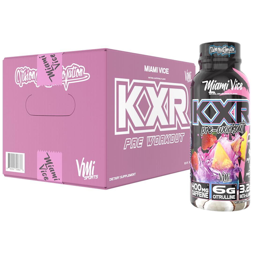 VMI Sports KXR High Stimulant Pre-Workout Energy Ready to Drink 400mg Caffeine, 6g Citrulline, 3.2g Beta-Alanine | Delicious, Convenient, Powerful | 12.5 oz Bottles (Blue Gummy, 12 Bottles)