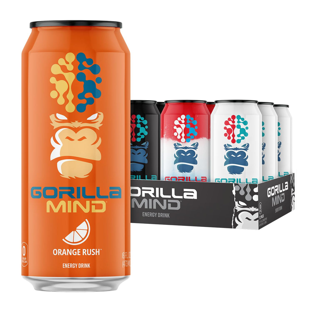 Gorilla Mind Energy Drink | 16oz, 12-Pack (Blue Raspberry)