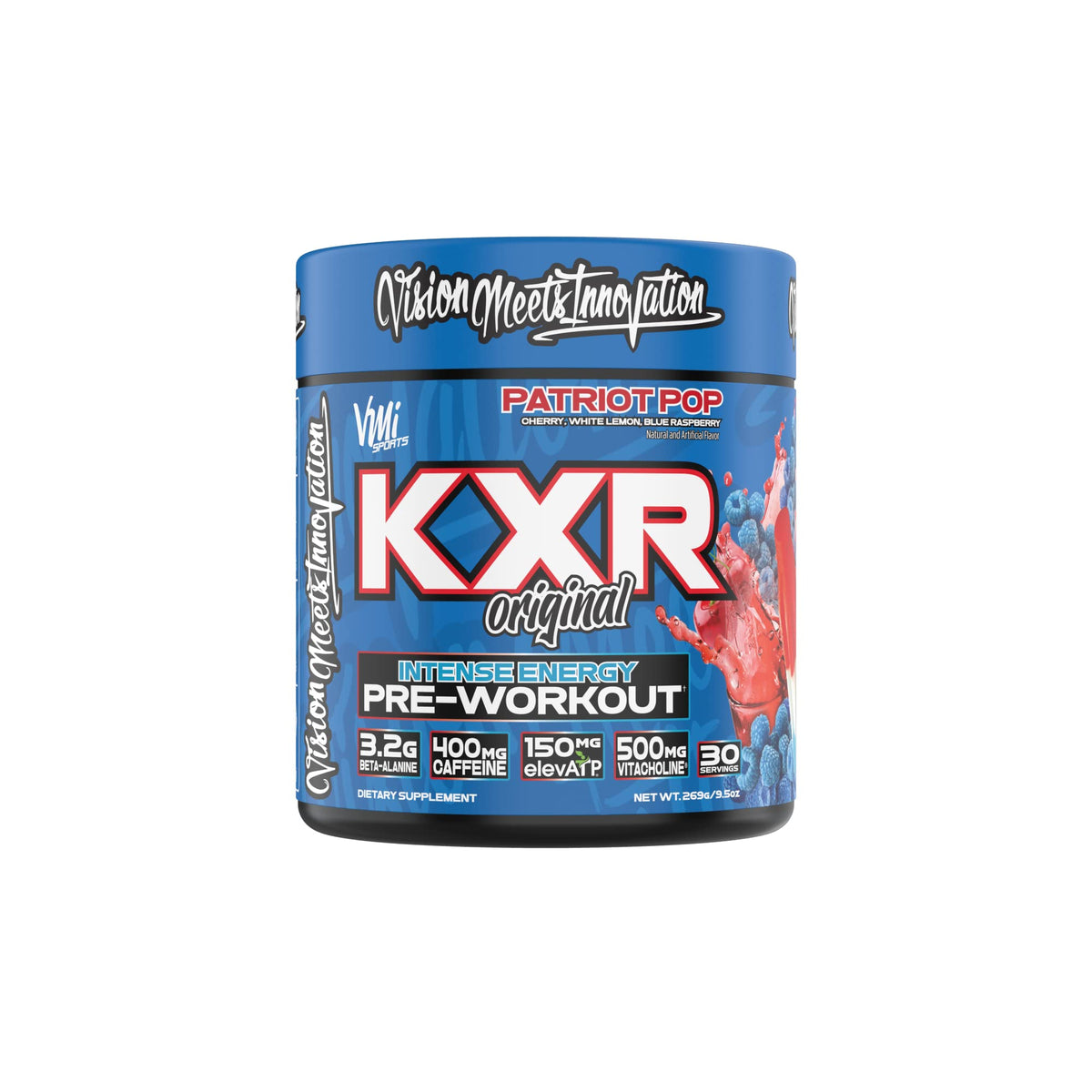 VMI Sports KXR High Stimulant Pre-Workout Energy Ready to Drink 400mg Caffeine, 6g Citrulline, 3.2g Beta-Alanine | Delicious, Convenient, Powerful | 12.5 oz Bottles (Blue Gummy, 12 Bottles)
