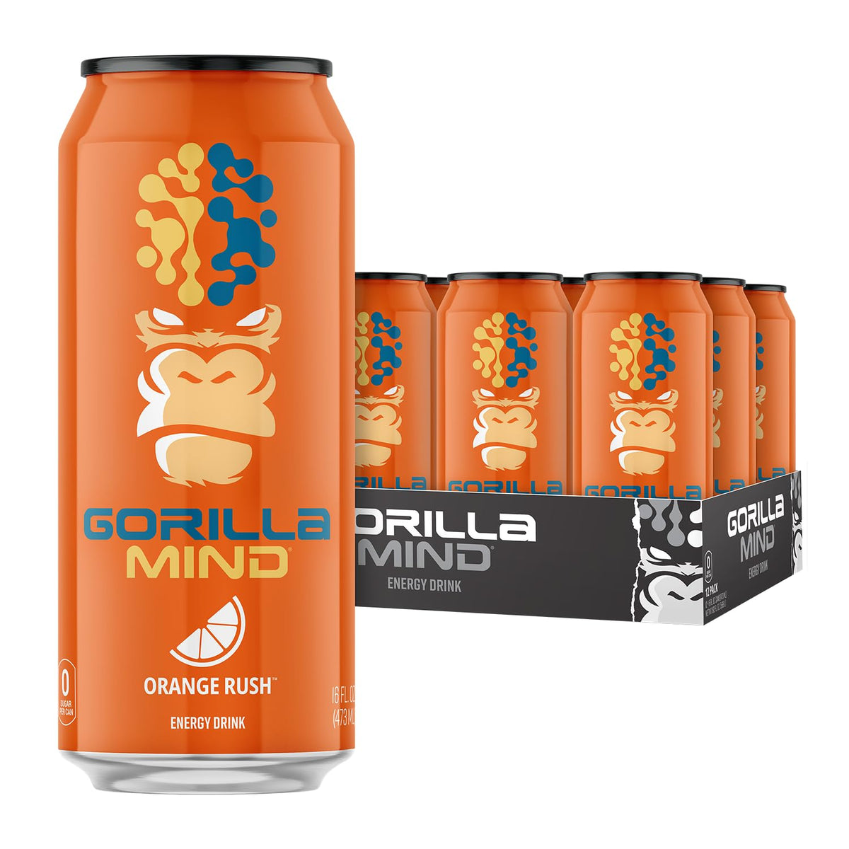 Gorilla Mind Energy Drink | 16oz, 12-Pack (Blue Raspberry)