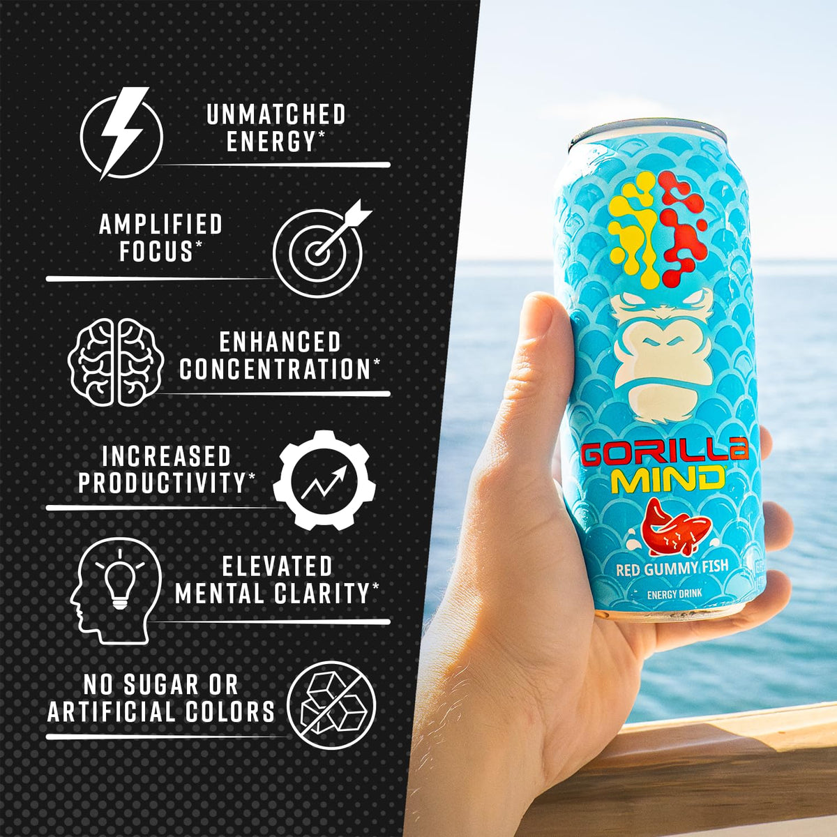 Gorilla Mind Energy Drink | 16oz, 12-Pack (Blue Raspberry)