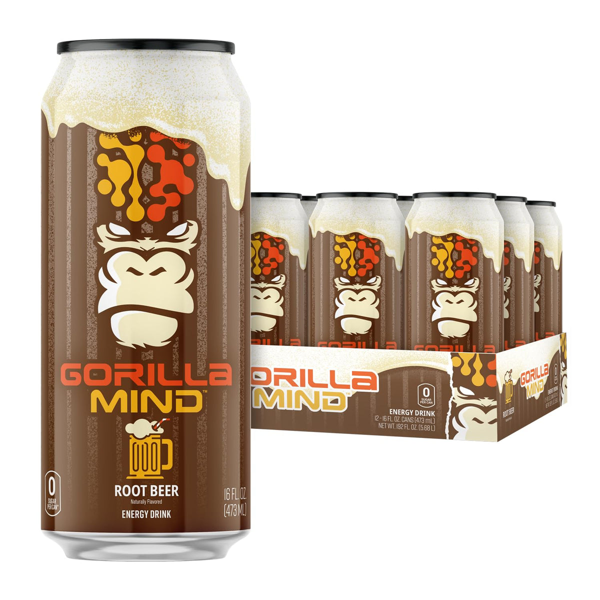 Gorilla Mind Energy Drink | 16oz, 12-Pack (Blue Raspberry)
