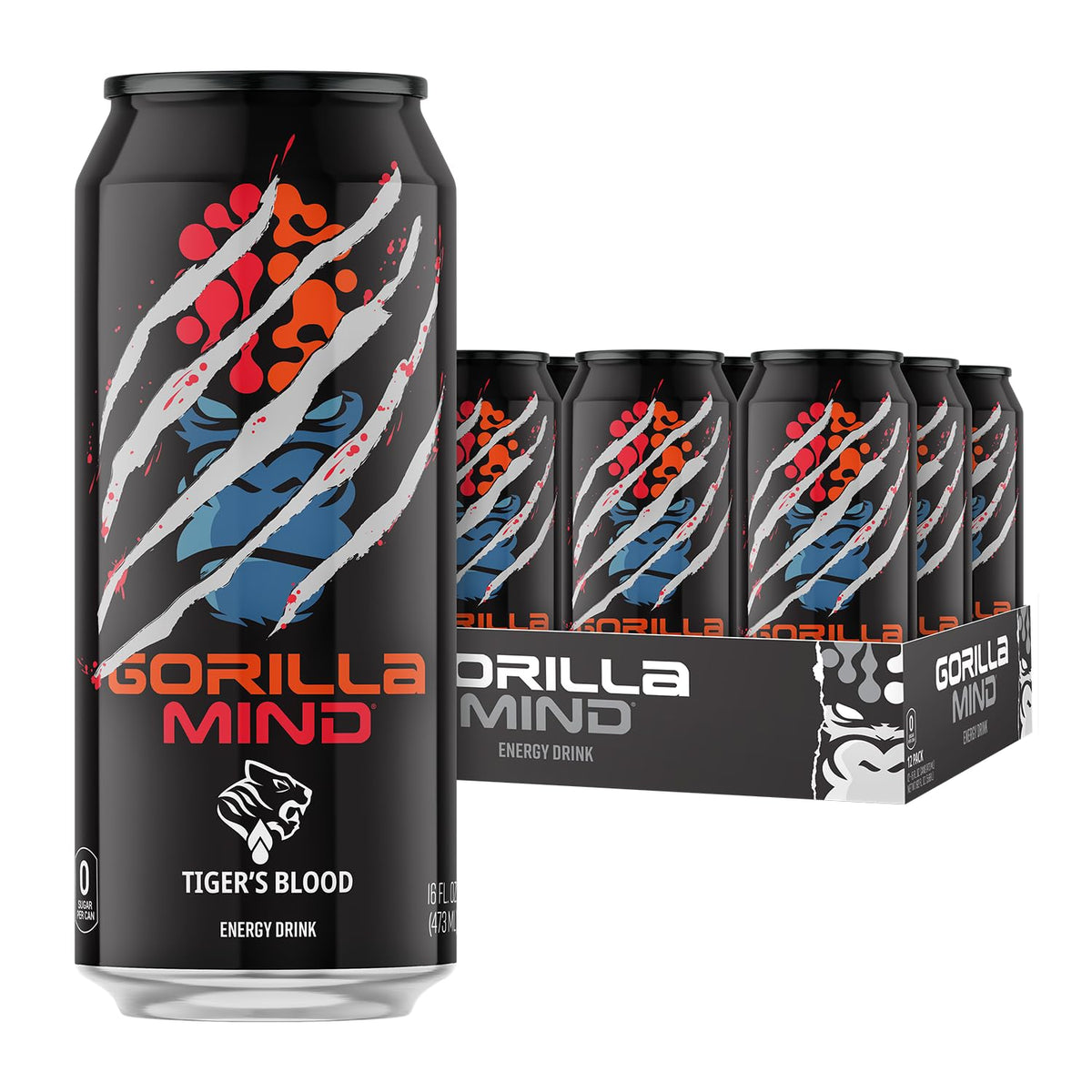 Gorilla Mind Energy Drink | 16oz, 12-Pack (Blue Raspberry)