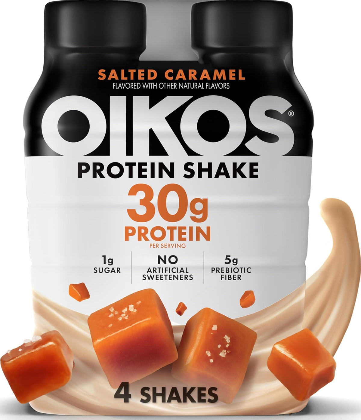 Oikos Protein Shake, Vanilla, 30g High Protein Drinks, Shelf Stable, Ready to Drink, 5g Prebiotic Fiber, 12 fl oz Bottle, 12 Count​