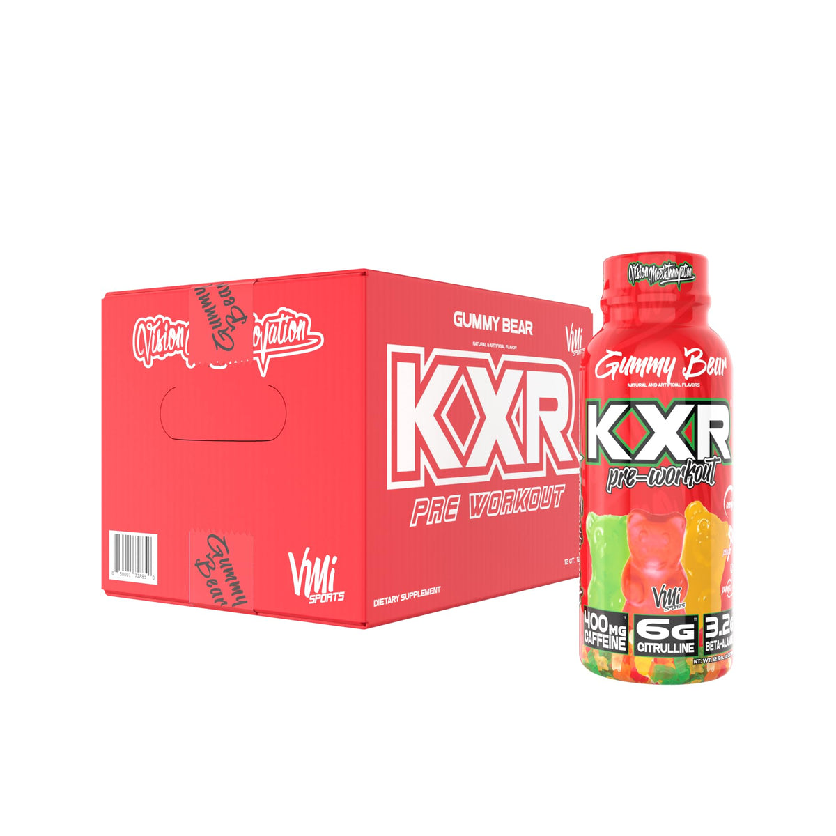 VMI Sports KXR High Stimulant Pre-Workout Energy Ready to Drink 400mg Caffeine, 6g Citrulline, 3.2g Beta-Alanine | Delicious, Convenient, Powerful | 12.5 oz Bottles (Blue Gummy, 12 Bottles)
