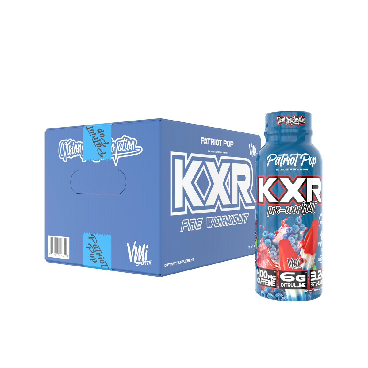 VMI Sports KXR High Stimulant Pre-Workout Energy Ready to Drink 400mg Caffeine, 6g Citrulline, 3.2g Beta-Alanine | Delicious, Convenient, Powerful | 12.5 oz Bottles (Blue Gummy, 12 Bottles)
