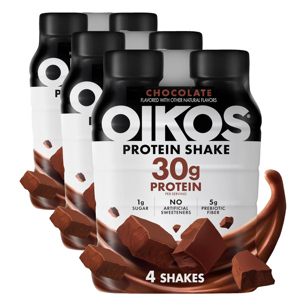 Oikos Protein Shake, Vanilla, 30g High Protein Drinks, Shelf Stable, Ready to Drink, 5g Prebiotic Fiber, 12 fl oz Bottle, 12 Count​