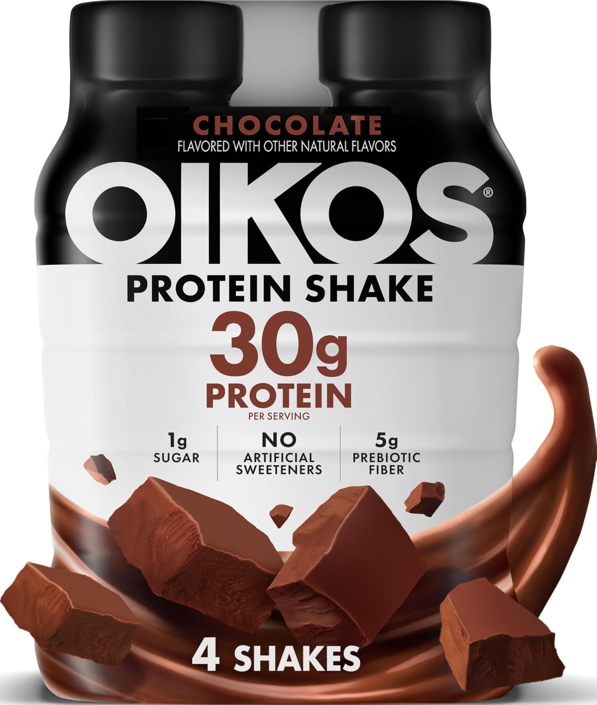 Oikos Protein Shake, Vanilla, 30g High Protein Drinks, Shelf Stable, Ready to Drink, 5g Prebiotic Fiber, 12 fl oz Bottle, 12 Count​