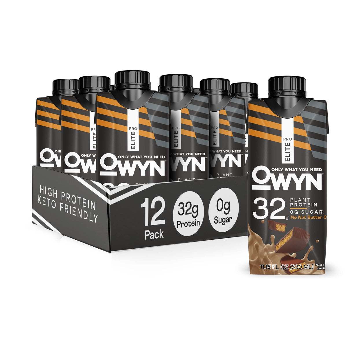 OWYN Only What You Need Pro Elite Vegan High Protein Keto Shake, 32g Protein, 9 Amino Acids, Omega-3, Prebiotics, Superfoods Greens for Workout and Recovery, 0g Net Carbs, Zero Sugar (Chocolate, 12 Fl Oz (Pack of 36)