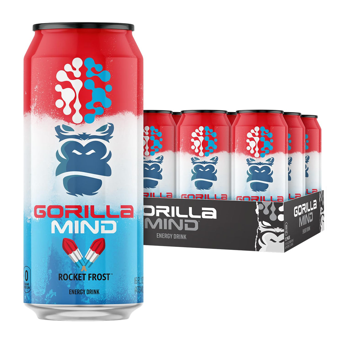 Gorilla Mind Energy Drink | 16oz, 12-Pack (Blue Raspberry)