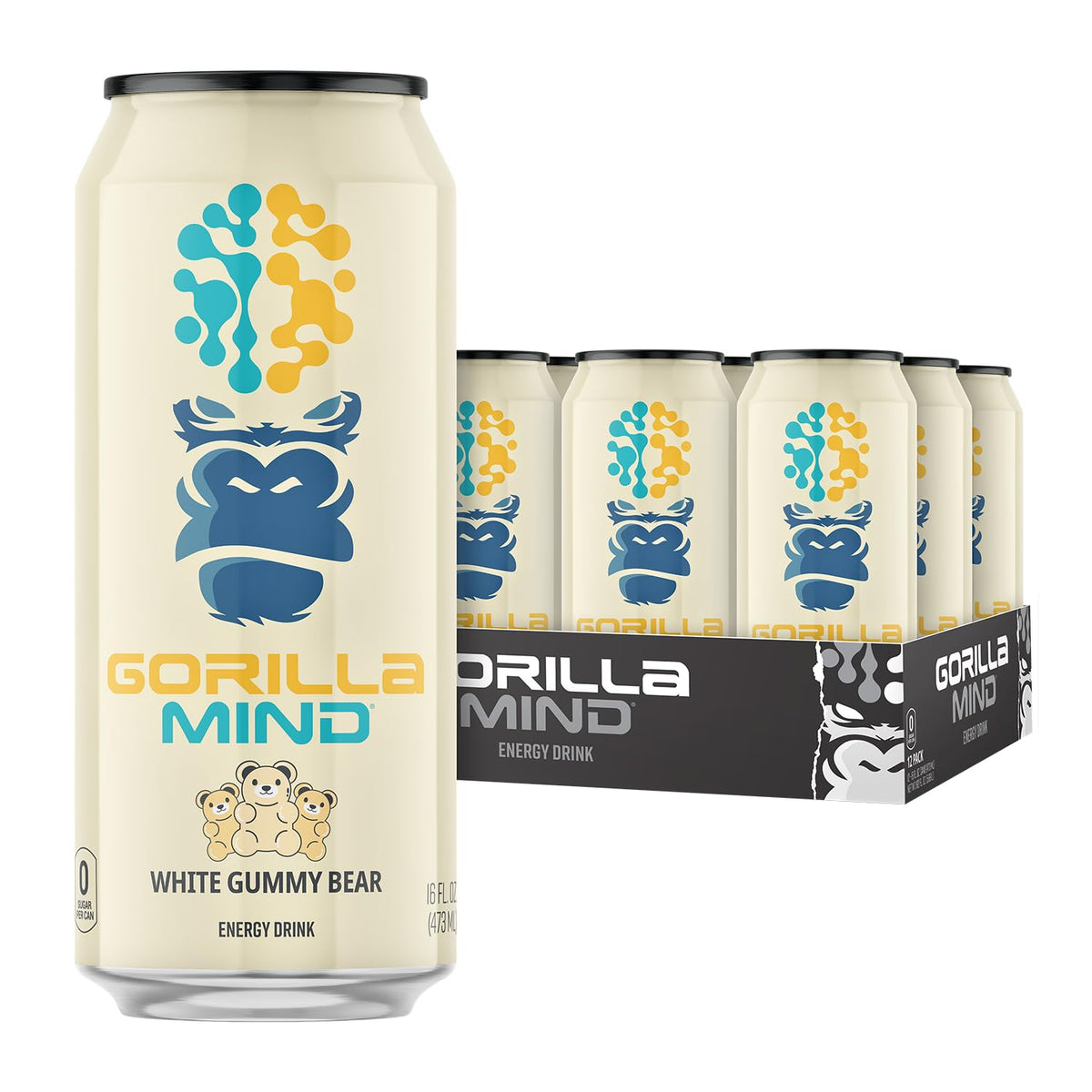 Gorilla Mind Energy Drink | 16oz, 12-Pack (Blue Raspberry)