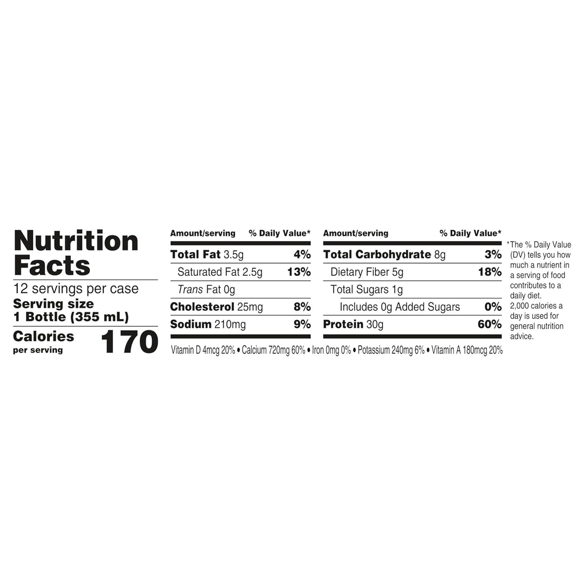 Oikos Protein Shake, Vanilla, 30g High Protein Drinks, Shelf Stable, Ready to Drink, 5g Prebiotic Fiber, 12 fl oz Bottle, 12 Count​