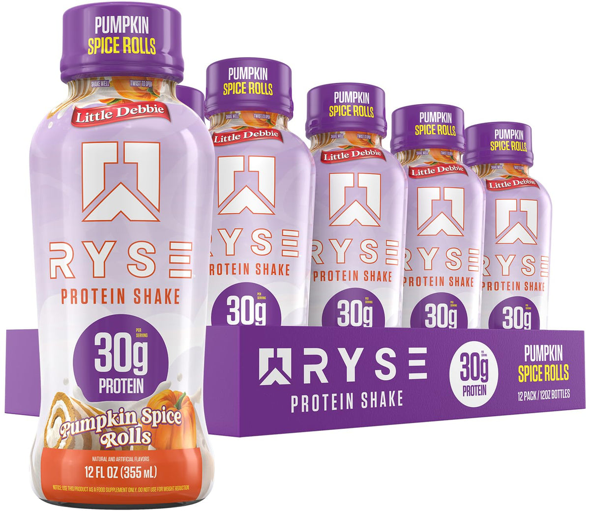 RYSE Protein Shake - Little Debbie Pumpkin Spice Rolls - 30g Protein Ready to Drink - 160 Calories, Zero Added Sugar, Gluten Free - Smooth & Delicious Nostalgic Flavors - 12 Fl Oz (12 Pack)