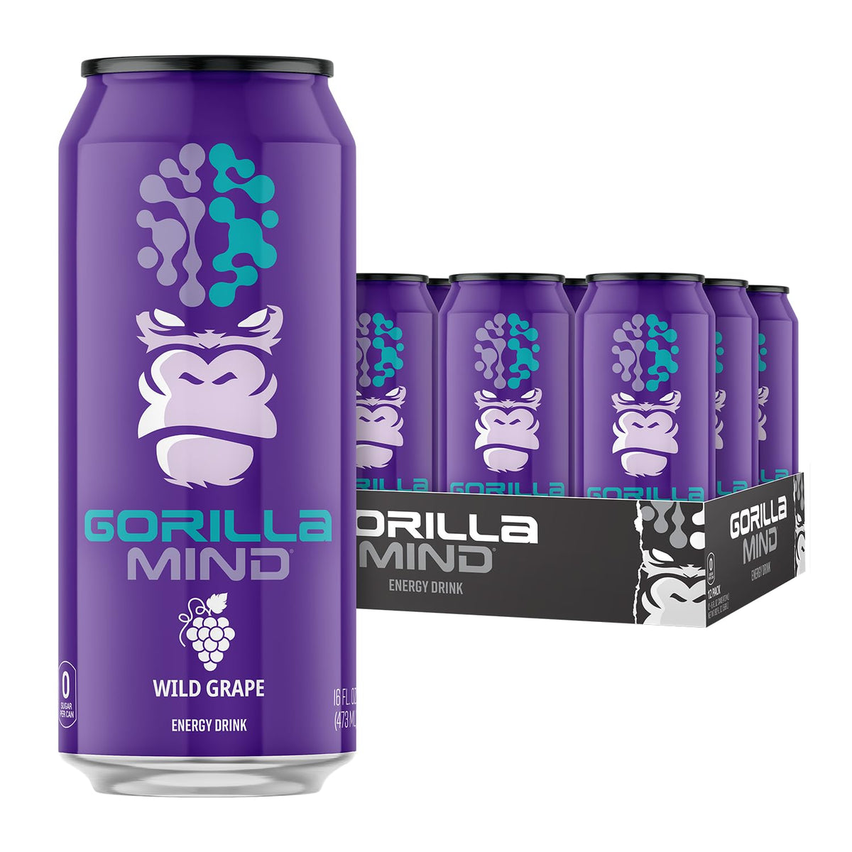 Gorilla Mind Energy Drink | 16oz, 12-Pack (Blue Raspberry)