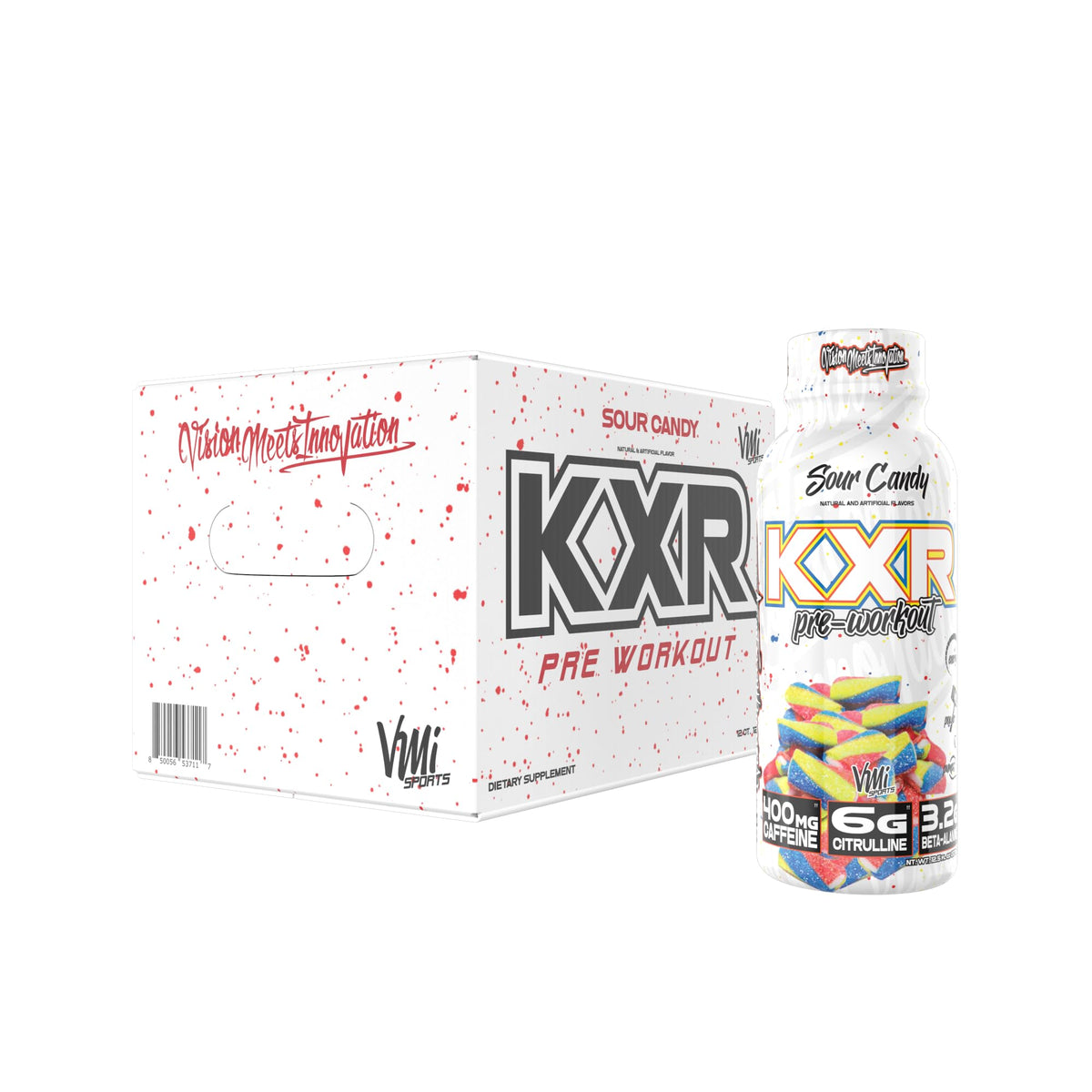 VMI Sports KXR High Stimulant Pre-Workout Energy Ready to Drink 400mg Caffeine, 6g Citrulline, 3.2g Beta-Alanine | Delicious, Convenient, Powerful | 12.5 oz Bottles (Blue Gummy, 12 Bottles)