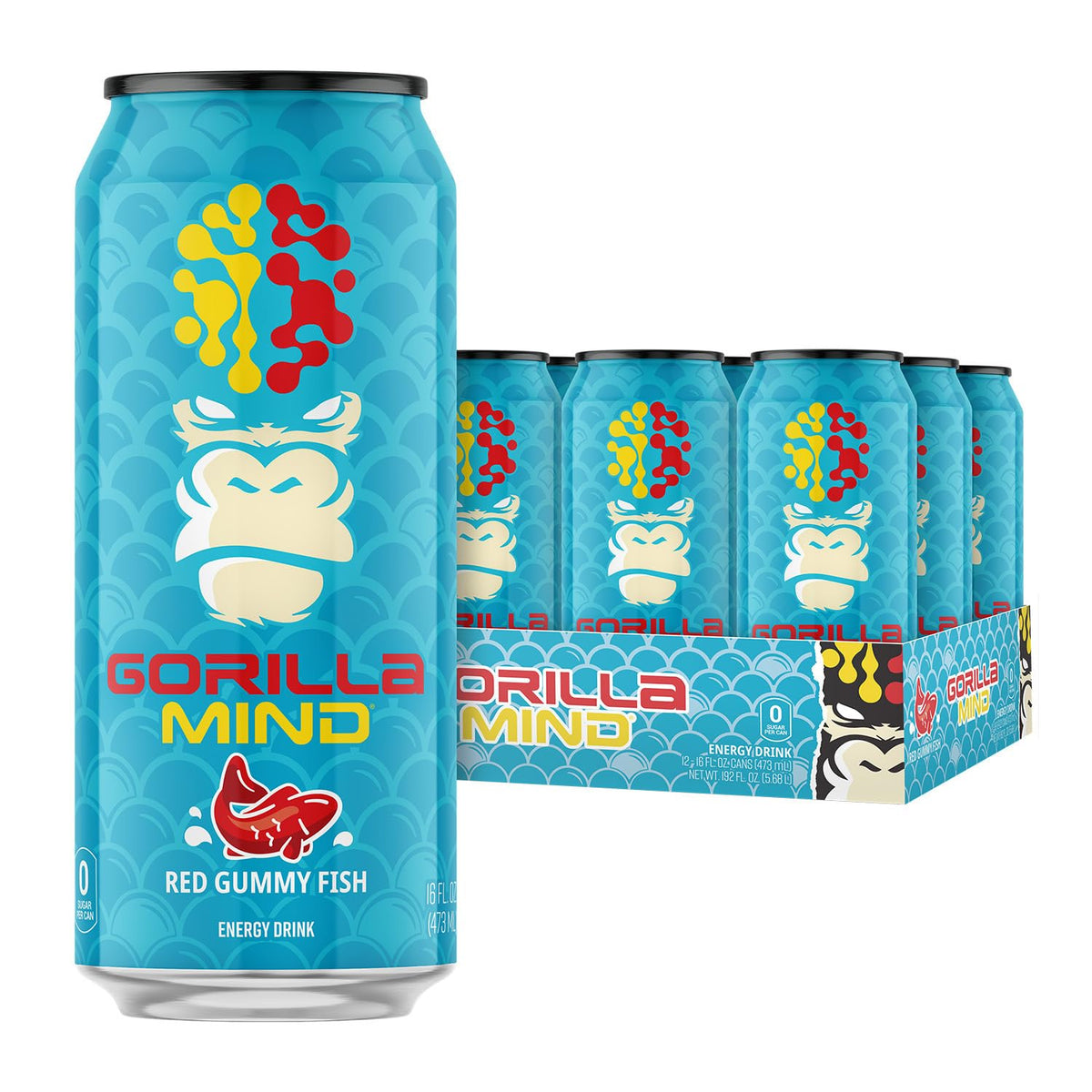 Gorilla Mind Energy Drink | 16oz, 12-Pack (Blue Raspberry)