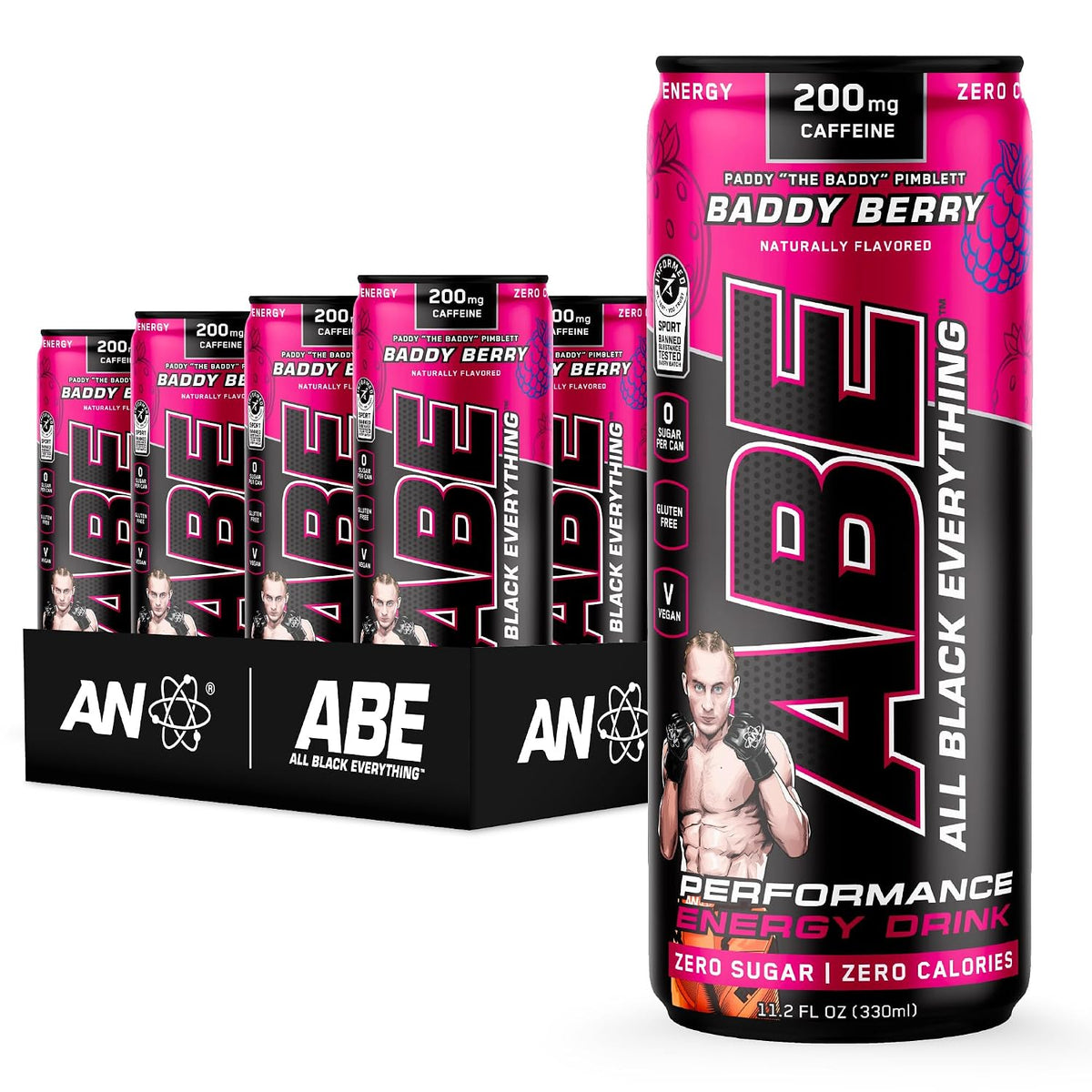 All Black Everything Performance Energy Drink | Zero Calories, Sugar Free | 200mg Caffeine | Beta Alanine & Citrulline | Pre-Workout Sport Drink for Men & Women | Baddy Berry | 12 Pack