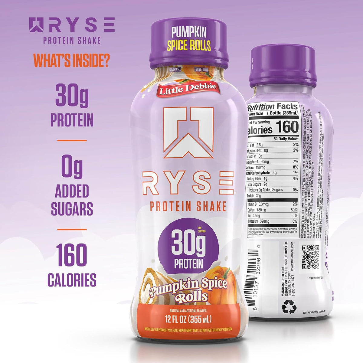 RYSE Protein Shake - Little Debbie Pumpkin Spice Rolls - 30g Protein Ready to Drink - 160 Calories, Zero Added Sugar, Gluten Free - Smooth & Delicious Nostalgic Flavors - 12 Fl Oz (12 Pack)