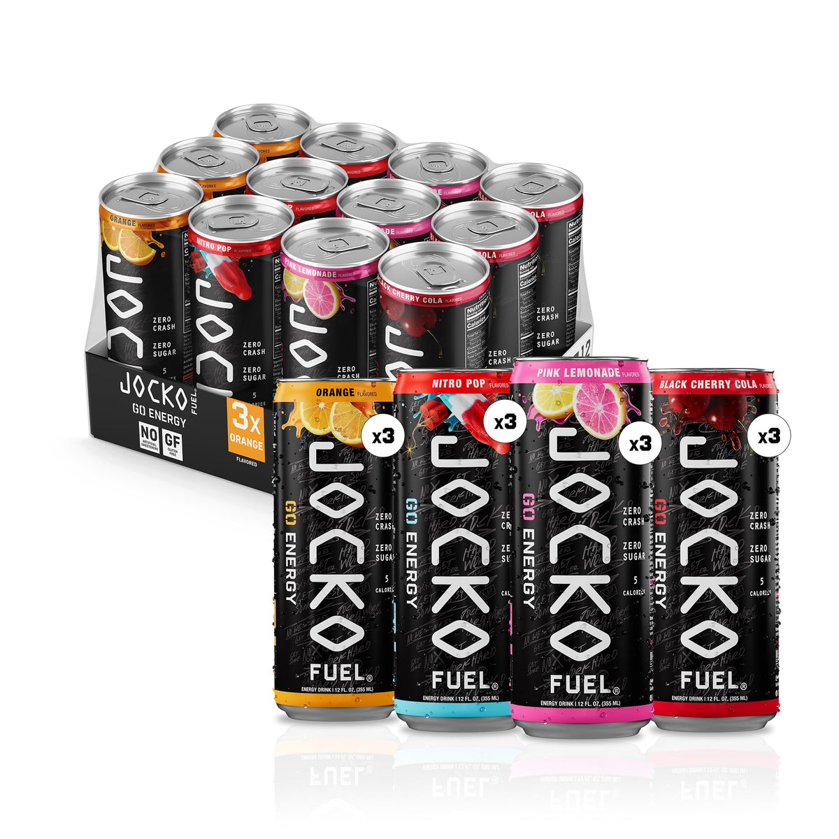 Jocko Fuel GO Energy Drinks, Afterburner Orange, 12 oz | 12 Pack