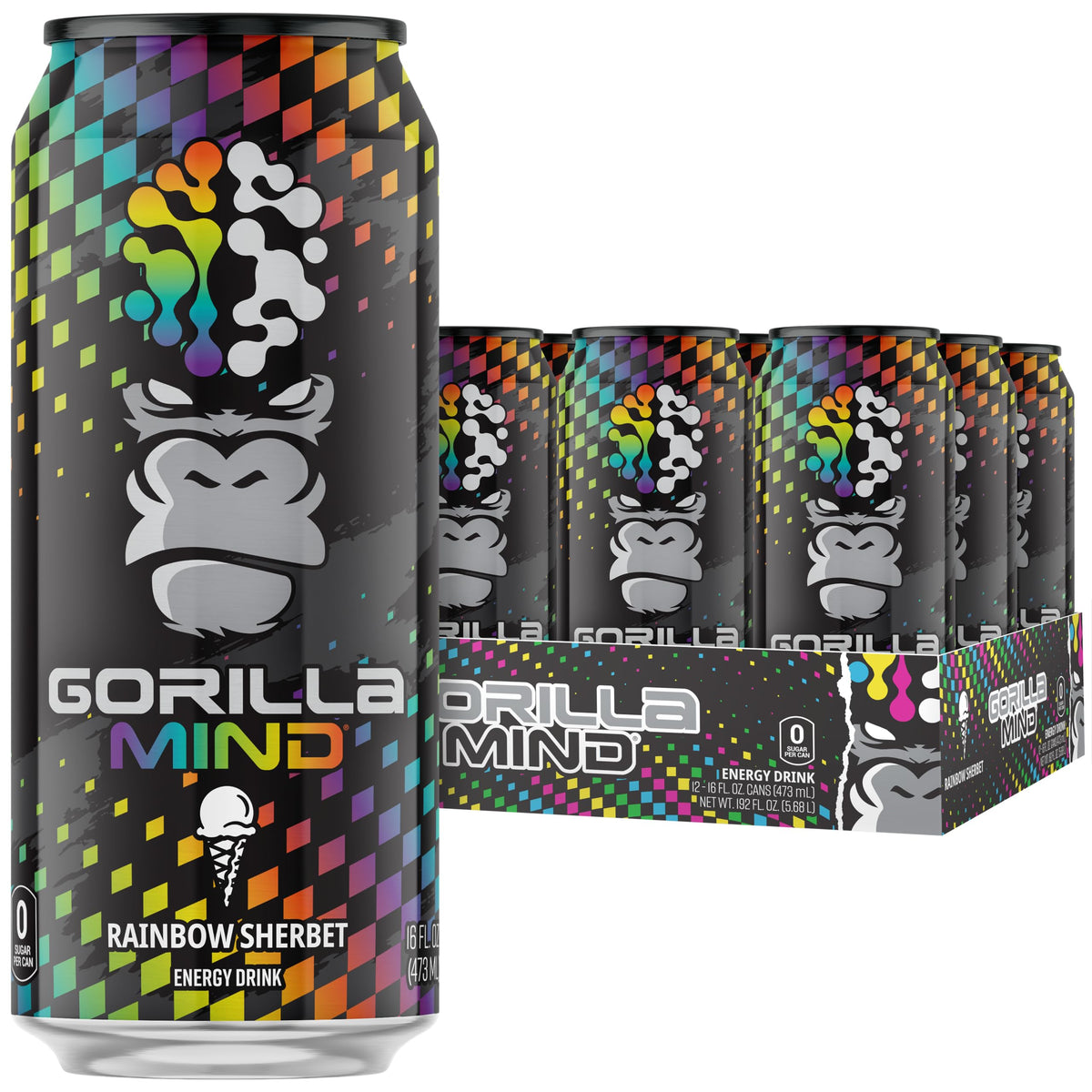 Gorilla Mind Energy Drink | 16oz, 12-Pack (Blue Raspberry)