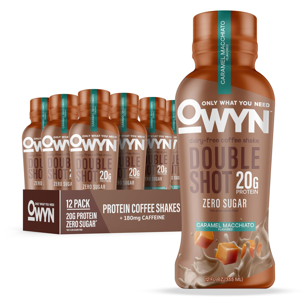 OWYN Only What You Need Vanilla Latte Flavored 20g Protein Shake, 12 Ct | 20g Protein, Zero Sugar, 180mg Caffeine, Dairy Free, Plant Protein, Gluten Free, Individual 12fl oz Bottles