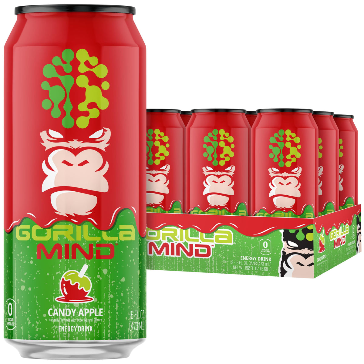 Gorilla Mind Energy Drink | 16oz, 12-Pack (Blue Raspberry)