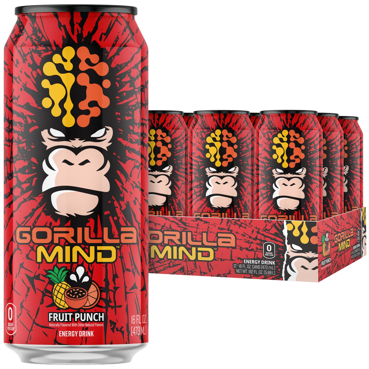 Gorilla Mind Energy Drink | 16oz, 12-Pack (Blue Raspberry)